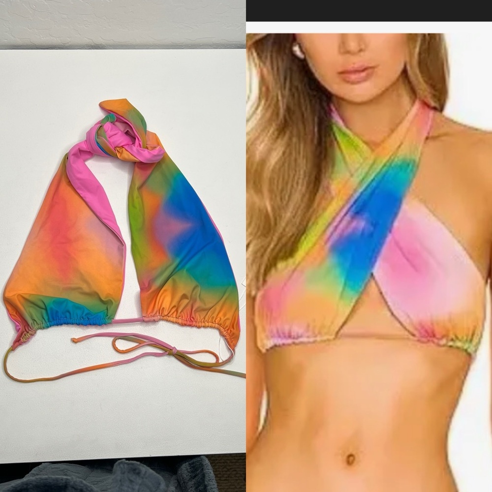 NWT Frankies Bikinis Serotonin Bash crossover halter neck bikini top size large